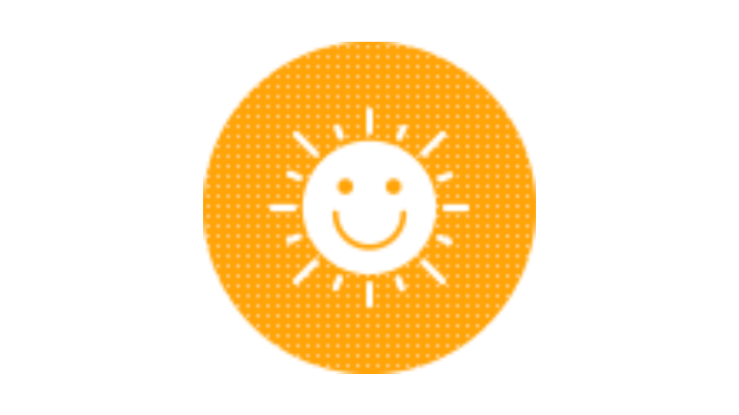 Yellow circle icon with a white smiling sunshine face, representing reduced email stress in Spacemakers' Email Ninja Training course